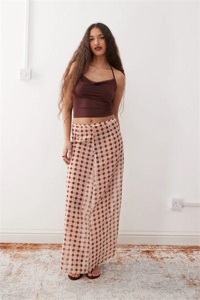 Прозрачная юбка макси с размытым клетчатым принтом от Surina артикул 146143377