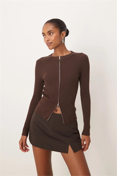 Кардиган Liano с ребристой отделкой и длинными рукавами на молнии артикул 151667569