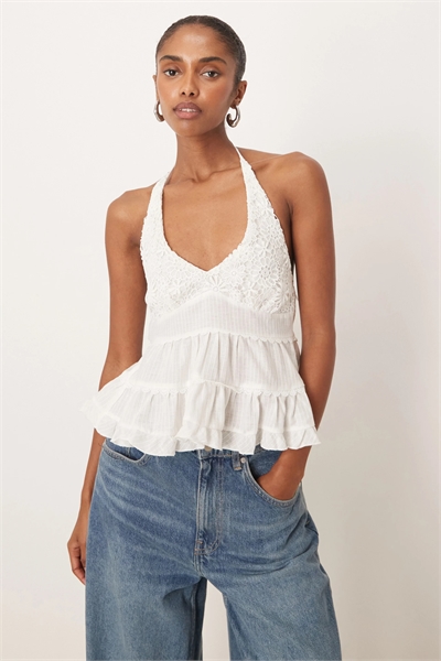 Топ с завязками за шеей и вязаными элементами от Juanita артикул 148813344