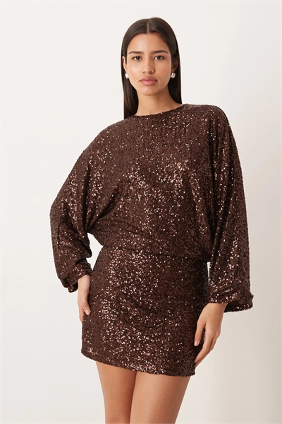 Мини-платье с длинными рукавами, пайетками и открытой спиной артикул 152934444