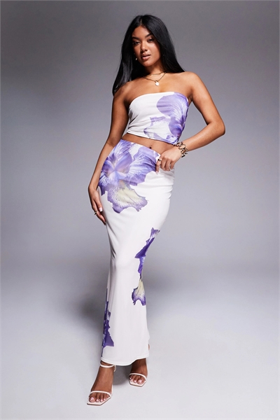 Эксклюзивная макси-юбка из двухслойной эластичной сетки с цветочным принтом co-ord артикул 147692983