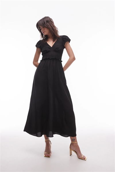 Макси-платье с воланами по подолу и рукавами с оборками артикул 144135118