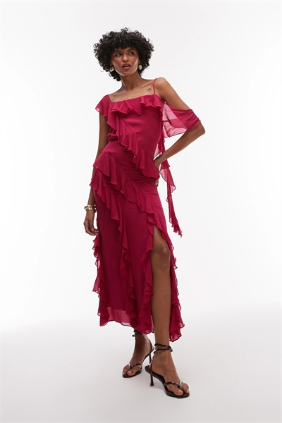 Макси-платье-комбинация с многоярусными оборками и завязками на спине артикул 146841125