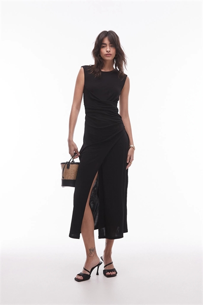 Платье-миди из джерси с драпировкой и асимметричным перекрещивающимся вырезом спереди артикул 144137311