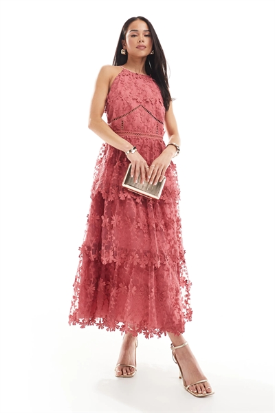 Платье средней длины с цветочным принтом и бретелями на шее артикул 143657337