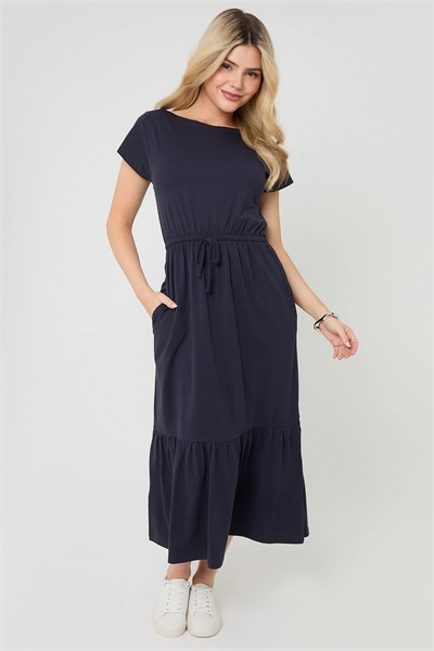 Макси-платье из хлопкового джерси с завязками на талии и лодочным вырезом артикул 155550362