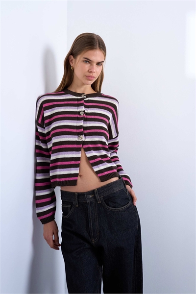 Вязаный кардиган прямого кроя в полоску артикул 150782070