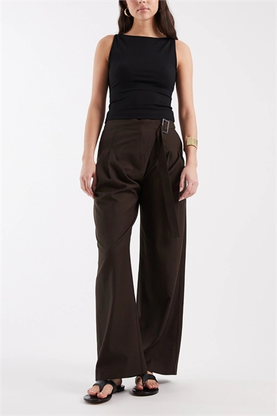 Брюки с широкими брючинами и перекрещивающимся передом, сшитые по индивидуальным меркам, с пряжкой артикул 152235959