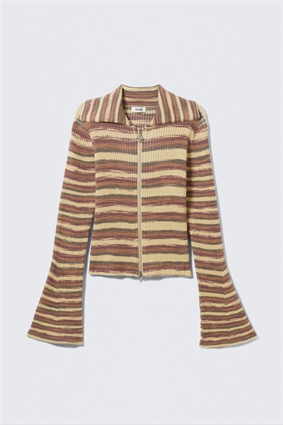 Вязаный кардиган из риба с расклешенными рукавами артикул 1271713001