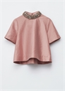 Блузка с коротким рукавом с жемчужной вышивкой 1291032001 - Фото 13958955