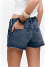 Мини-шорты из денима с низкой посадкой и необработанным подолом 1272330001 - Фото 13961942