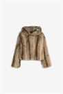 Куртка с капюшоном из искусственного меха коричневого цвета артикул 152314626