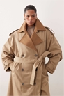Двухцветный тренч с закругленным лацканом и двойной застежкой цвета хаки артикул 153020147