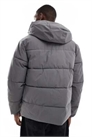 Куртка-пуховик с капюшоном серого цвета артикул 149105162