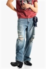 Джинсы-багги с рваными вставками артикул 156179332