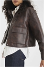 Бомбер из искусственной кожи с воротником-воронкой артикул 152716081