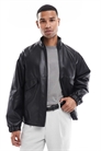 Бомбер из искусственной кожи с воротником-воронкой артикул 147971501