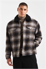Свободная шерстяная куртка-тракер с клетчатым узором черного цвета артикул 142169044