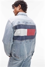 Джинсовая куртка в винтажном стиле с принтом в виде флага на спине артикул 143500706