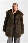 Искусственная меховая шуба оливкового цвета артикул 148661151