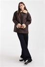 Кожаная куртка средней длины шоколадного цвета артикул 142042990