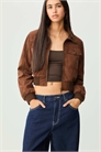 Короткая куртка с эффектом кожи с карманами, коричневого цвета артикул 152801362