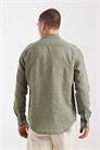 Рубашка с длинными рукавами из смешанного льна, прямой крой, цвет шалфей артикул 153808543