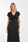 Платье средней длины с завязкой спереди и кружевными деталями, с черным принтом в горошек артикул 152117225
