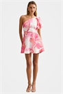 Мини-платье с одним плечом в розовом цветочном принте артикул 153280164