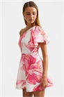 Мини-платье с одним плечом в розовом цветочном принте артикул 153280164