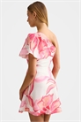 Мини-платье с одним плечом в розовом цветочном принте артикул 153280164
