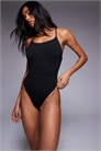 Текстурированный купальник с перекрещивающимися бретелями и высоким вырезом на ногах, черного цвета артикул 109503375