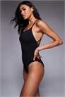 Текстурированный купальник с перекрещивающимися бретелями и высоким вырезом на ногах, черного цвета артикул 109503375