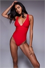 Купальник Essentials с глубоким вырезом, красный артикул 136643856