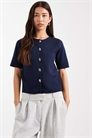 Компактный кардиган из трикотажа с короткими рукавами и контрастными пуговицами артикул 151058160