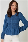 Джинсовая блузка с рюшами артикул 155550336