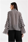 Блузка из ткани в клетку с завязками на шее и многослойными манжетами артикул 152350965