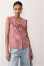 Блузка из ткани «блир-гингам» с воротником с оборками артикул 154033245