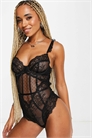 Боди с косточками, украшенное кружевом «Sweetheart» и сеткой в горошек, с бретелями с кружевными оборками артикул 121928348