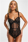 Боди с косточками, украшенное кружевом «Sweetheart» и сеткой в горошек, с бретелями с кружевными оборками артикул 121928348
