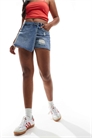 Юбка-шорты из потертого денима артикул 133792734