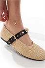 Новые балетки из джута с золотой пряжкой артикул 142807961