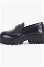 «COMPTON» — стильные лоферы из черной кожи на блочном каблуке артикул 139842192