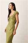 Макси-платье Stasia с атласными рукавами-буфами, кружевной отделкой и завязками спереди, оливкового цвета артикул 153526166