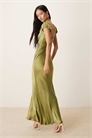 Макси-платье Stasia с атласными рукавами-буфами, кружевной отделкой и завязками спереди, оливкового цвета артикул 153526166