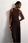 Макси-платье из вискозы с драпировкой и расклешенным подолом артикул 154035313
