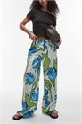 Широкие брюки из атласа с цветочным принтом в зеленых и голубых тонах, надеваемые через голову артикул 140702117