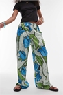 Широкие брюки из атласа с цветочным принтом в зеленых и голубых тонах, надеваемые через голову артикул 140702117