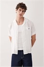 Рубашка из льна с коротким рукавом и логотипом артикул 154032151