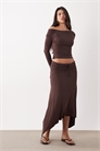 Комплект из юбки-миди с рукавами-бабочками шоколадного цвета артикул 155705890
